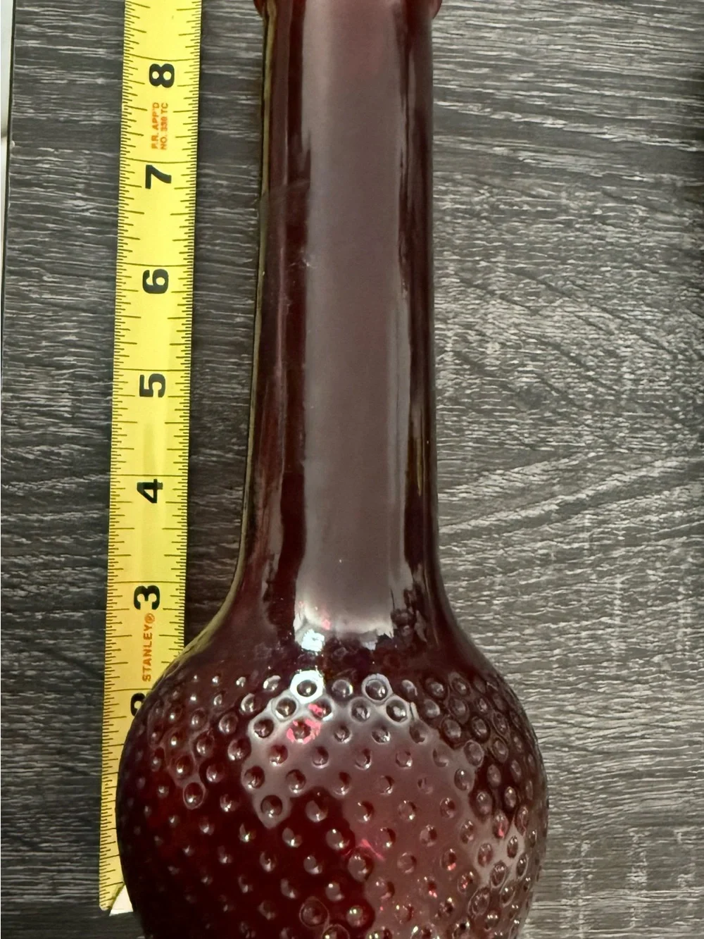 Vintage ruby red hobnail vase 9”
